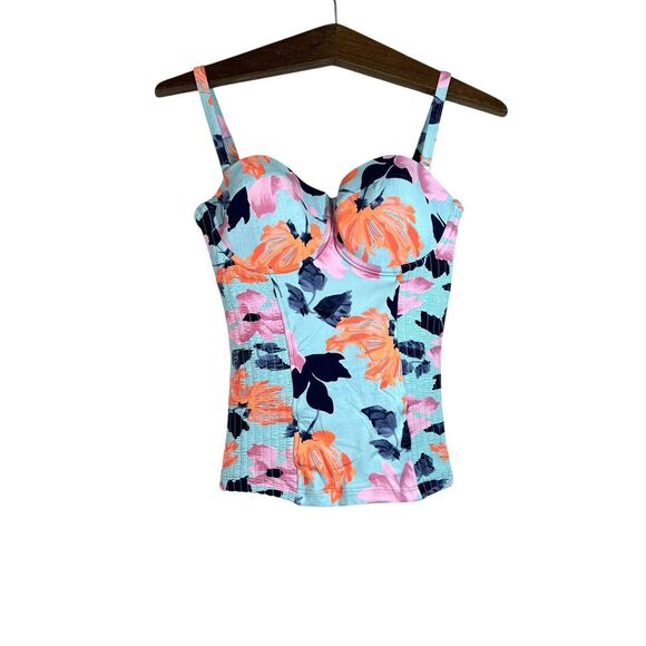 Seafolly Tankini Blue Floral Padded Swim Tank Top Size 10 - Picture 1 of 8